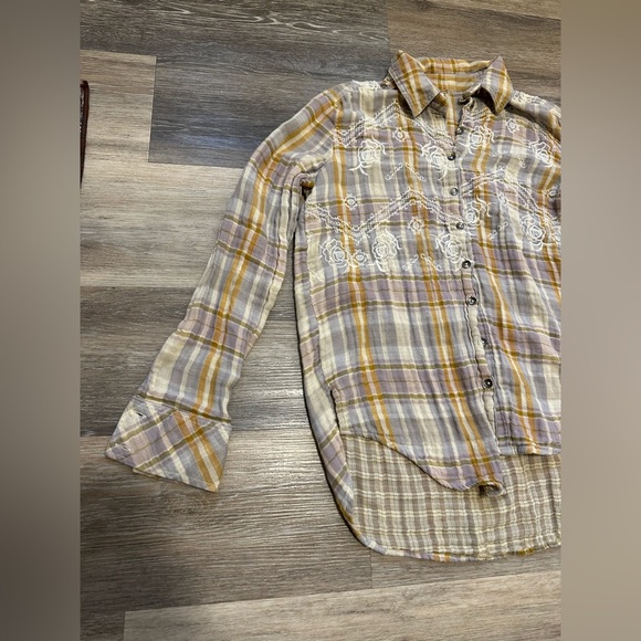 Free People Embroidered Magical Plaid Buttondown Shirt - Picture 3 of 11